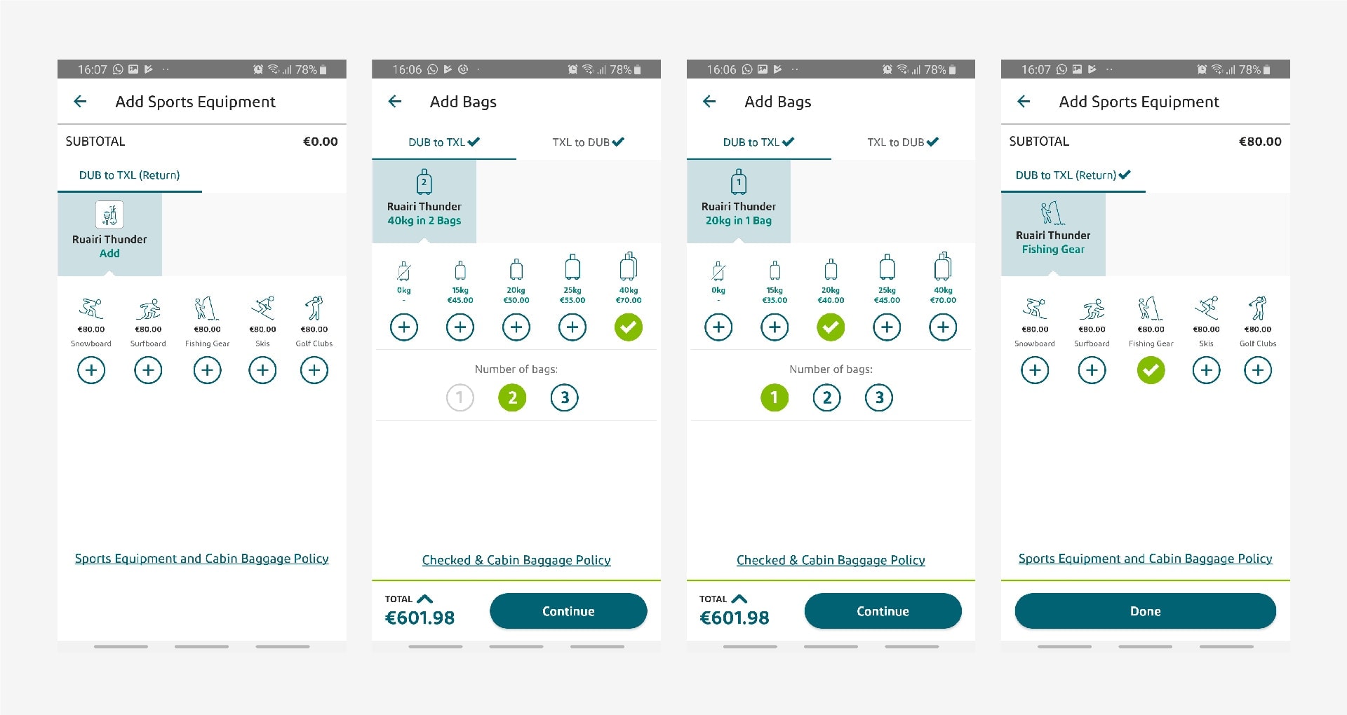 Screenshots of Aer Lingus App