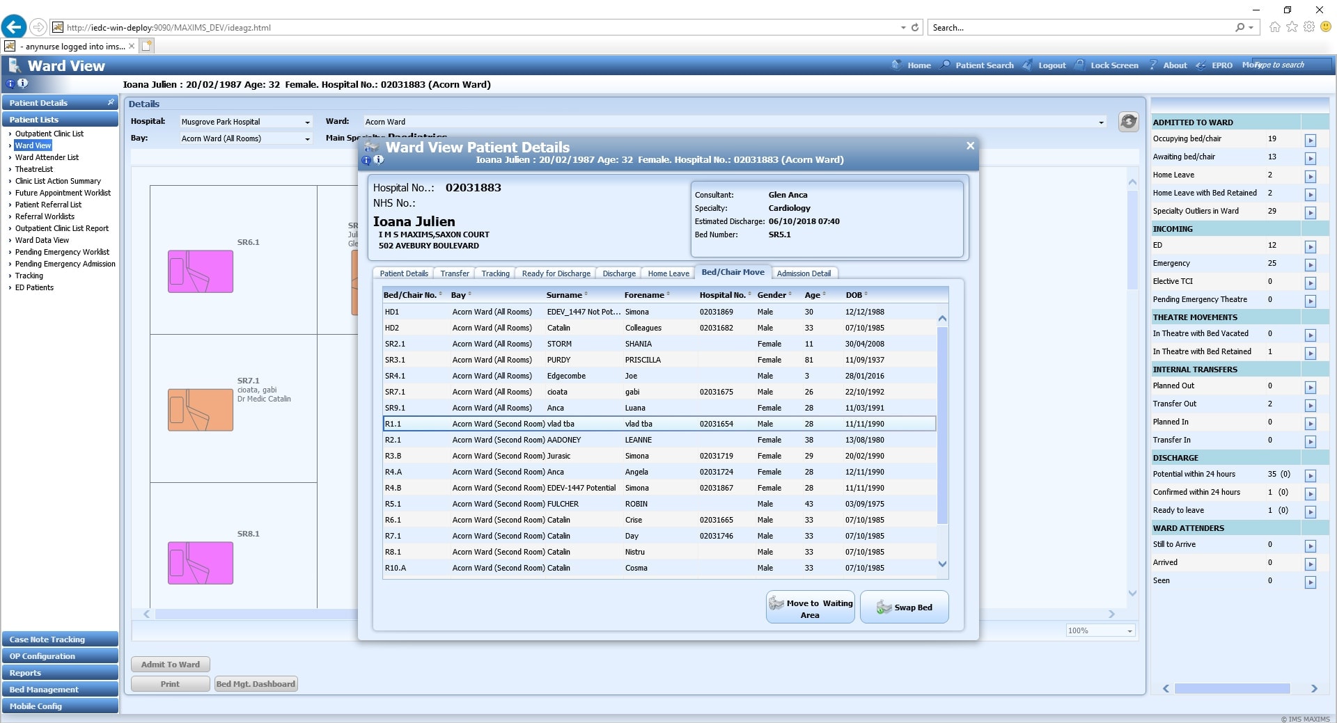 Screenshot of Maxims Enterprise Bed Swap