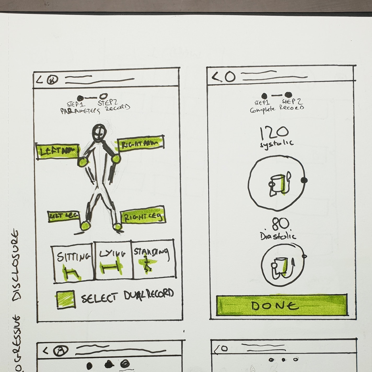 Wireframe sketch of blood pressure input