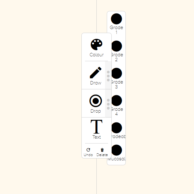 Screenshot of the second version of the draggable grading options submenu