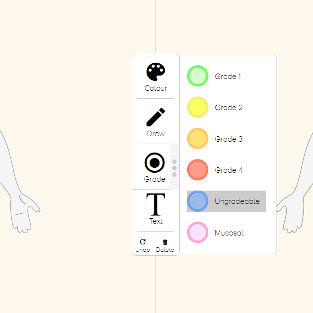 Screenshot of the third version of the draggable grading options submenu